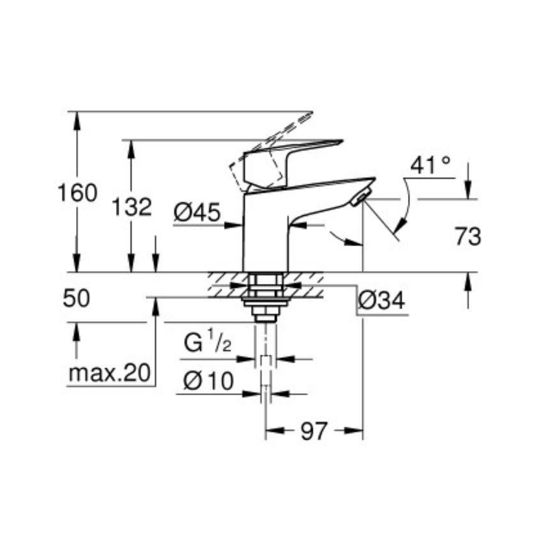 Grohe Table Mounted Regular Basin Tap Bauloop 32857001 - Chrome