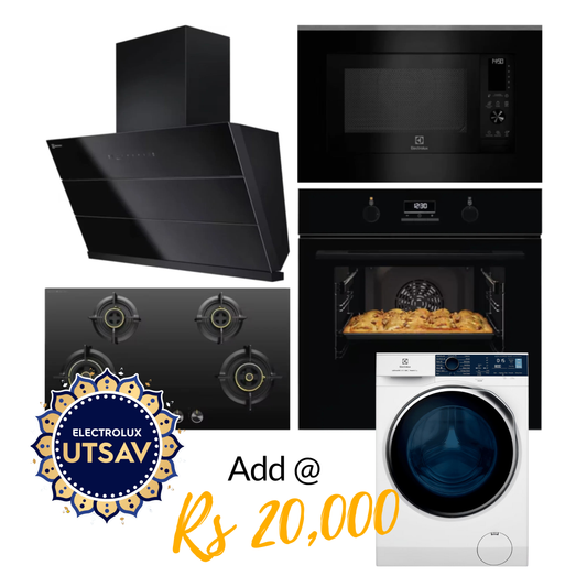 Electrolux Oven UltimateTaste 500 KOD3H50BK + Microwave with Air Fryer UltimateTaste 900 EMSB30XCF + Chimney UltimateTaste 700 Series ECS9941GB + Hob UltimateTaste 300 EHG9430BCI with Festive Price Washer Dryer
