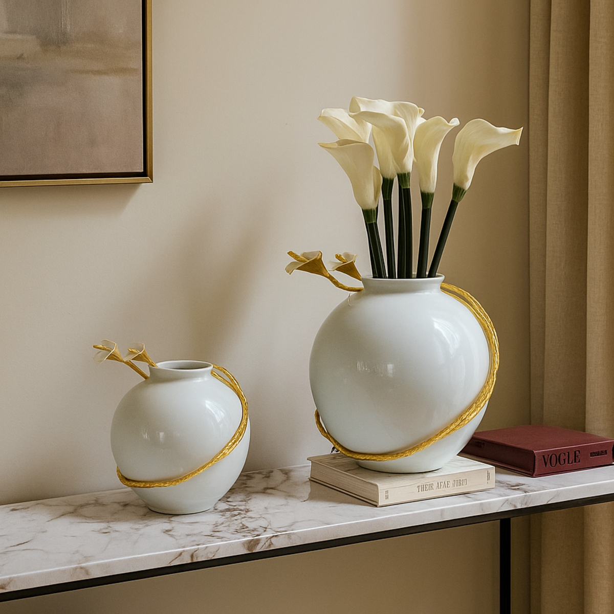 Lily Whirl Curved Floral Porcelain Vase (Small)