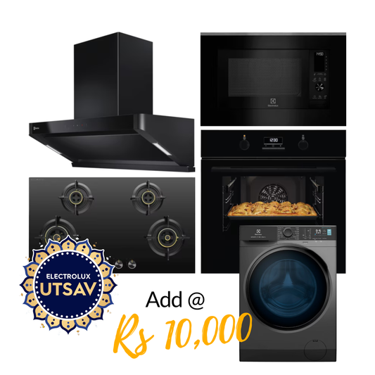 Electrolux Oven UltimateTaste 500 KOD3H50BK + Microwave with Air Fryer UltimateTaste 900 EMSB30XCF + Chimney UltimateTaste 700 Series ECS9939KB + Hob UltimateTaste 300 EHG9430BCI with Festive Price Washing Machine