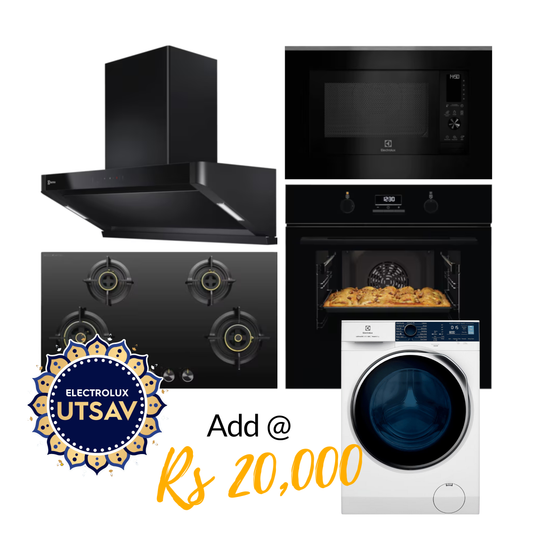 Electrolux Oven UltimateTaste 500 KOD3H50BK + Microwave with Air Fryer UltimateTaste 900 EMSB30XCF + Chimney UltimateTaste 700 Series ECS9939KB + Hob UltimateTaste 300 EHG9430BCI with Festive Price Washer Dryer
