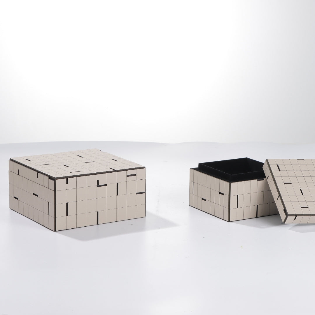 Stylish Beige Leather Square Storage Box