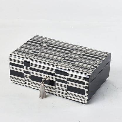 Contemporary Black & White MDF Square with Lock Storage Box