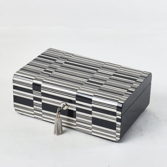 Contemporary Black & White MDF Square with Lock Storage Box