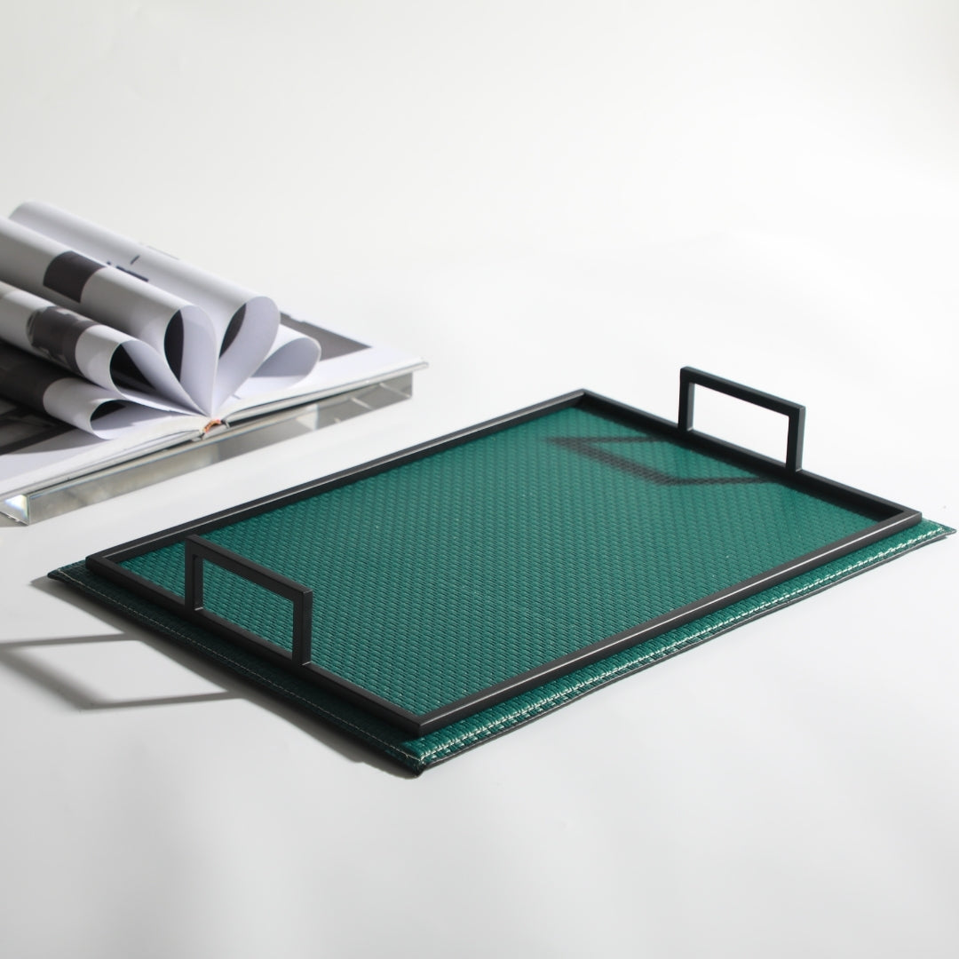 Emerald Elegance Leather Classic Decorative Tray