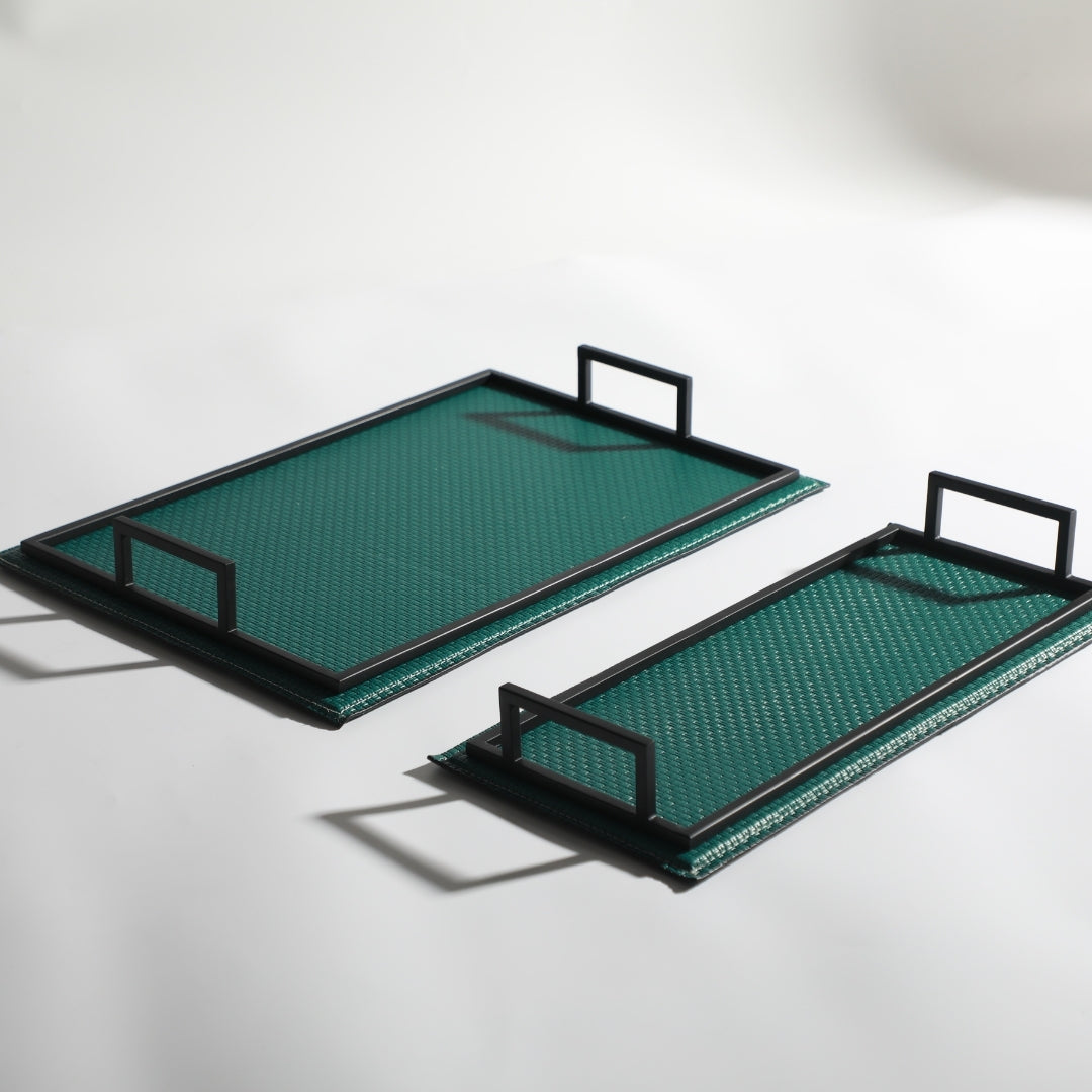 Emerald Elegance Leather Classic Decorative Tray