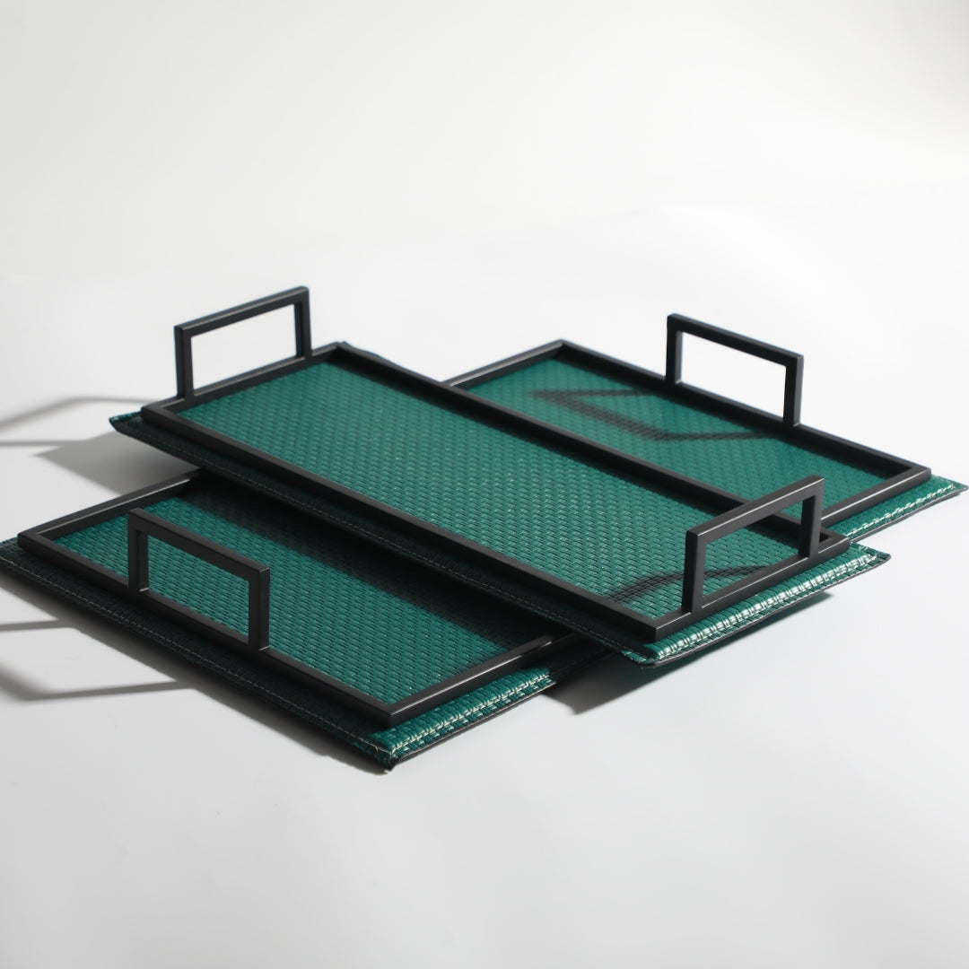 Emerald Elegance Leather Classic Decorative Tray