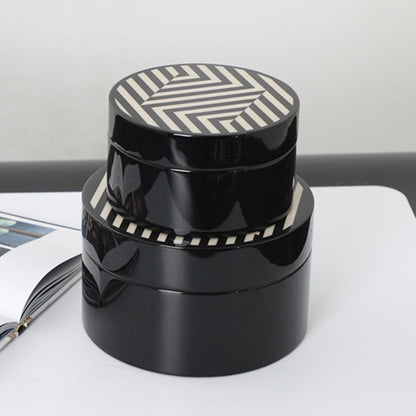 Circular Chic Black & White MDF and Piano Lacquer Storage Box