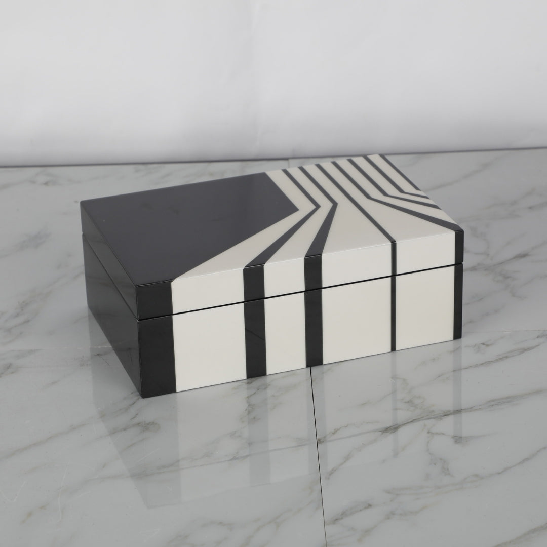 Chic Black & White Striped MDF and Piano Lacquer Storage Box
