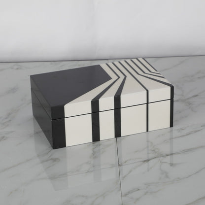 Chic Black & White Striped MDF and Piano Lacquer Storage Box