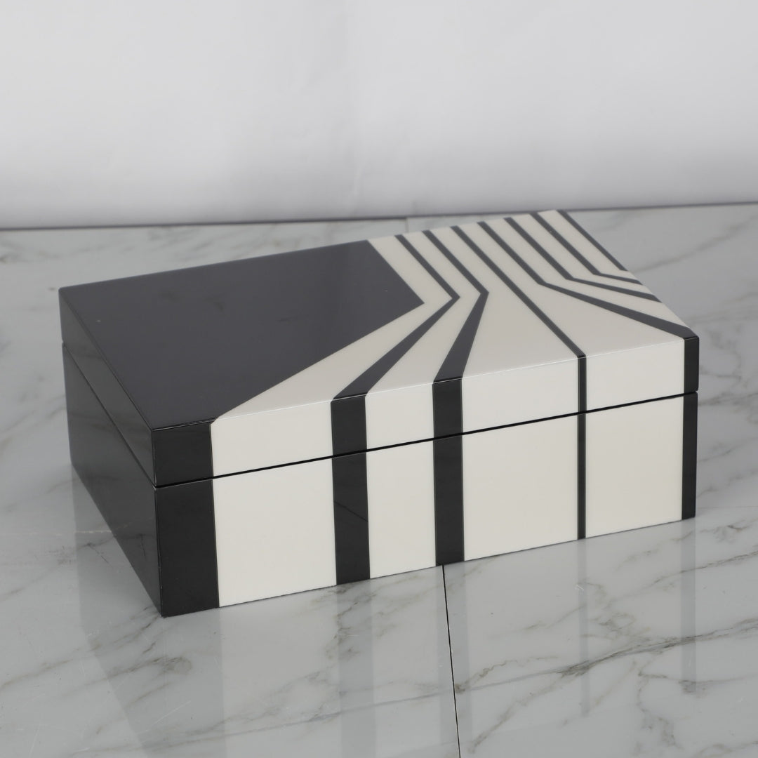 Chic Black & White Striped MDF and Piano Lacquer Storage Box