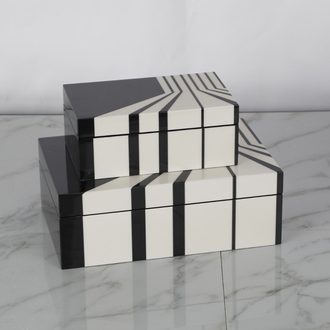Chic Black & White Striped MDF and Piano Lacquer Storage Box