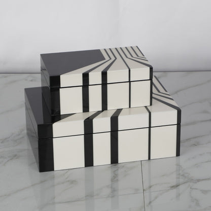 Chic Black & White Striped MDF and Piano Lacquer Storage Box
