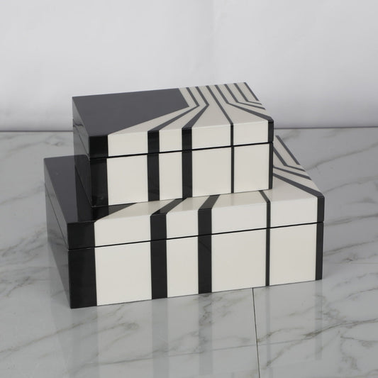 Chic Black & White Striped MDF and Piano Lacquer Storage Box