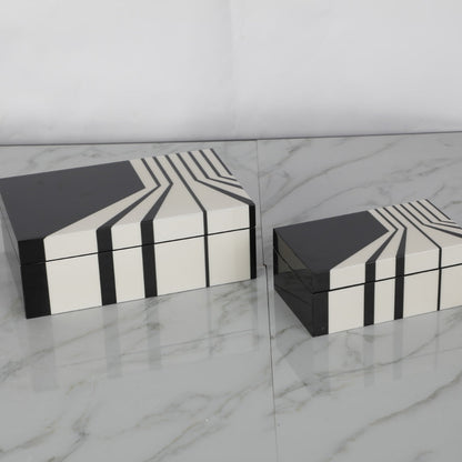 Chic Black & White Striped MDF and Piano Lacquer Storage Box