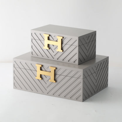 Contemporary Matt Grey MDF and Metal Storage Box