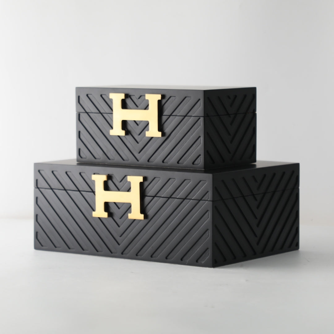 Contemporary Matt Black MDF and Metal Storage Box