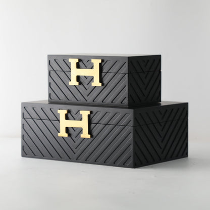 Contemporary Matt Black MDF and Metal Storage Box