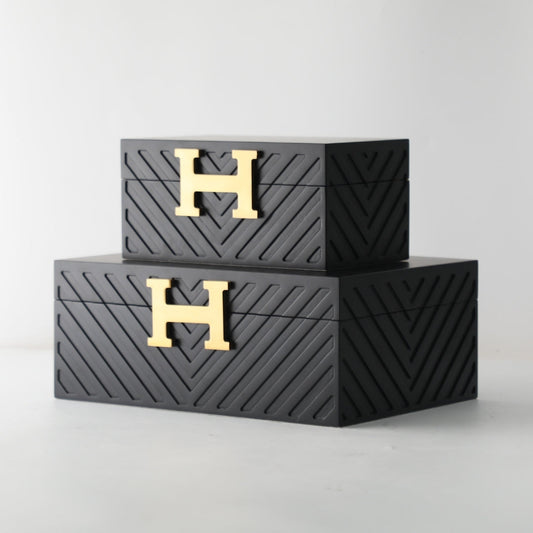 Contemporary Matt Black MDF and Metal Storage Box