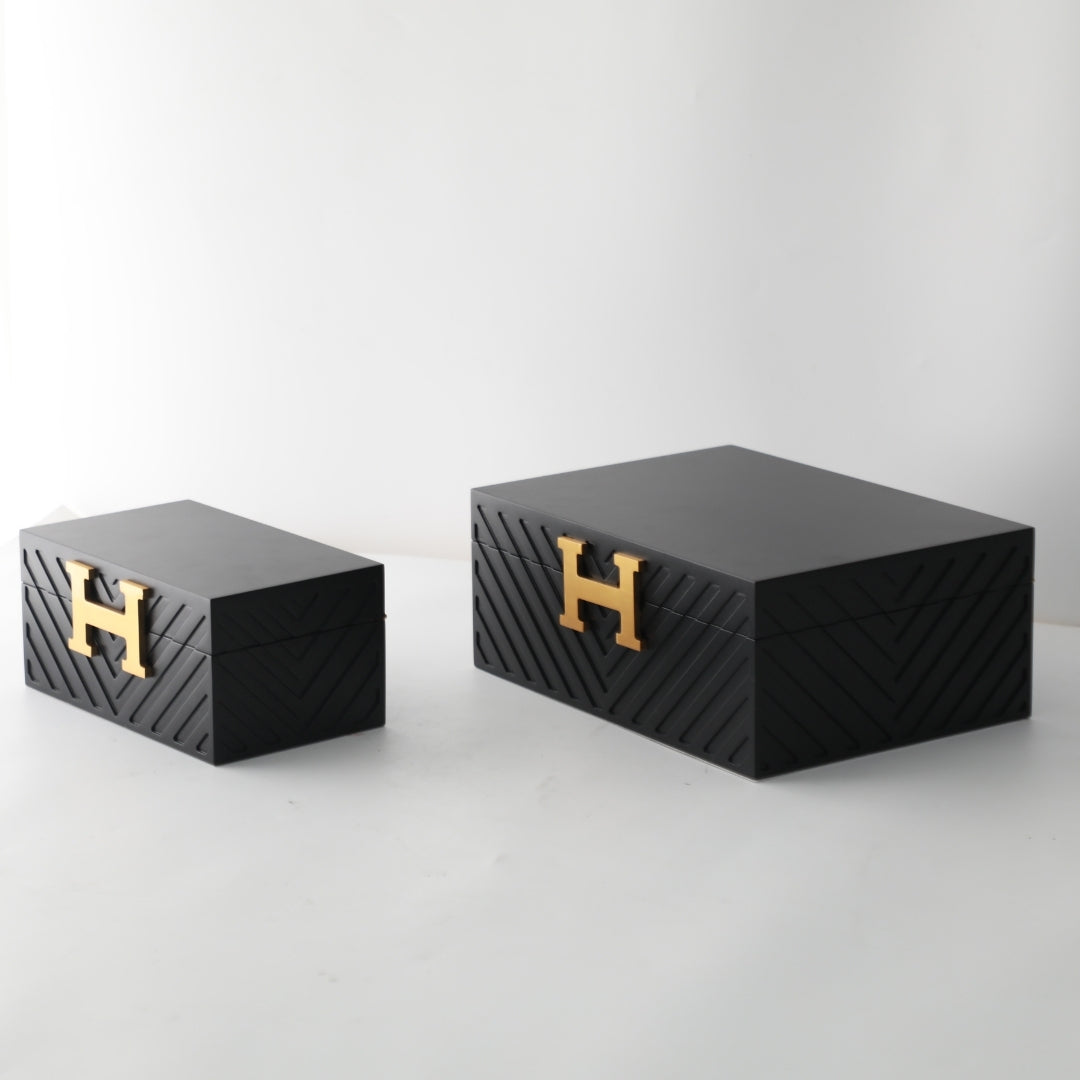 Contemporary Matt Black MDF and Metal Storage Box