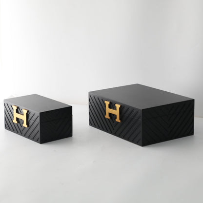Contemporary Matt Black MDF and Metal Storage Box