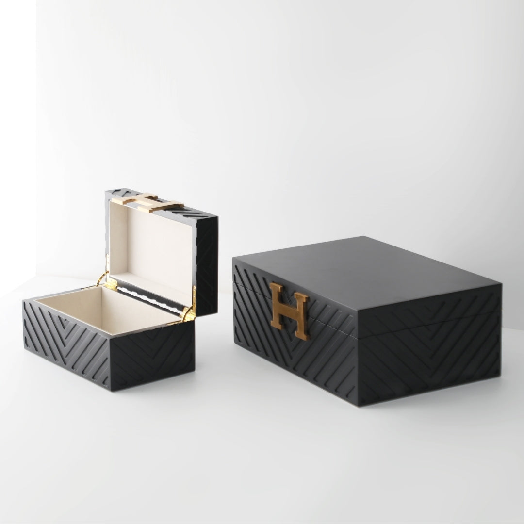 Contemporary Matt Black MDF and Metal Storage Box