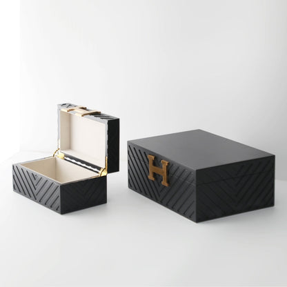 Contemporary Matt Black MDF and Metal Storage Box