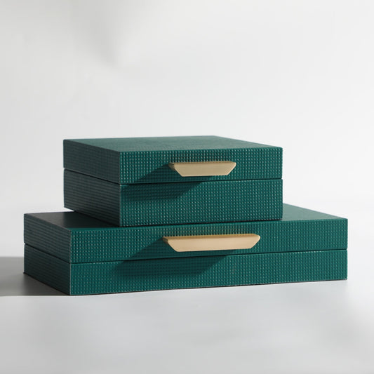 Sleek Green PU Leather, MDF, and Metal Storage Box