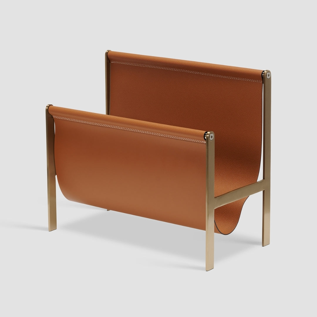 Classic Collection Bronze Leather & Stainless Steel Magazine Holder