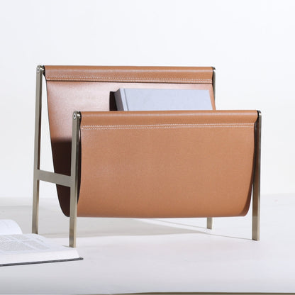 Classic Collection Bronze Leather & Stainless Steel Magazine Holder