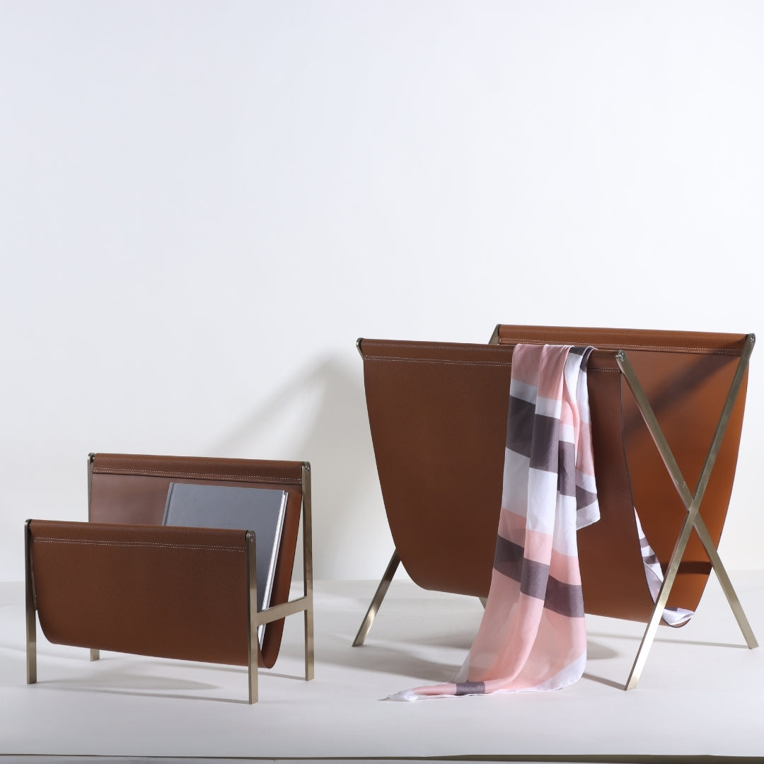 Classic Collection Bronze Leather & Stainless Steel Magazine Holder