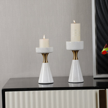 Luminous Serenity White Marble & Aluminum Candle Holder