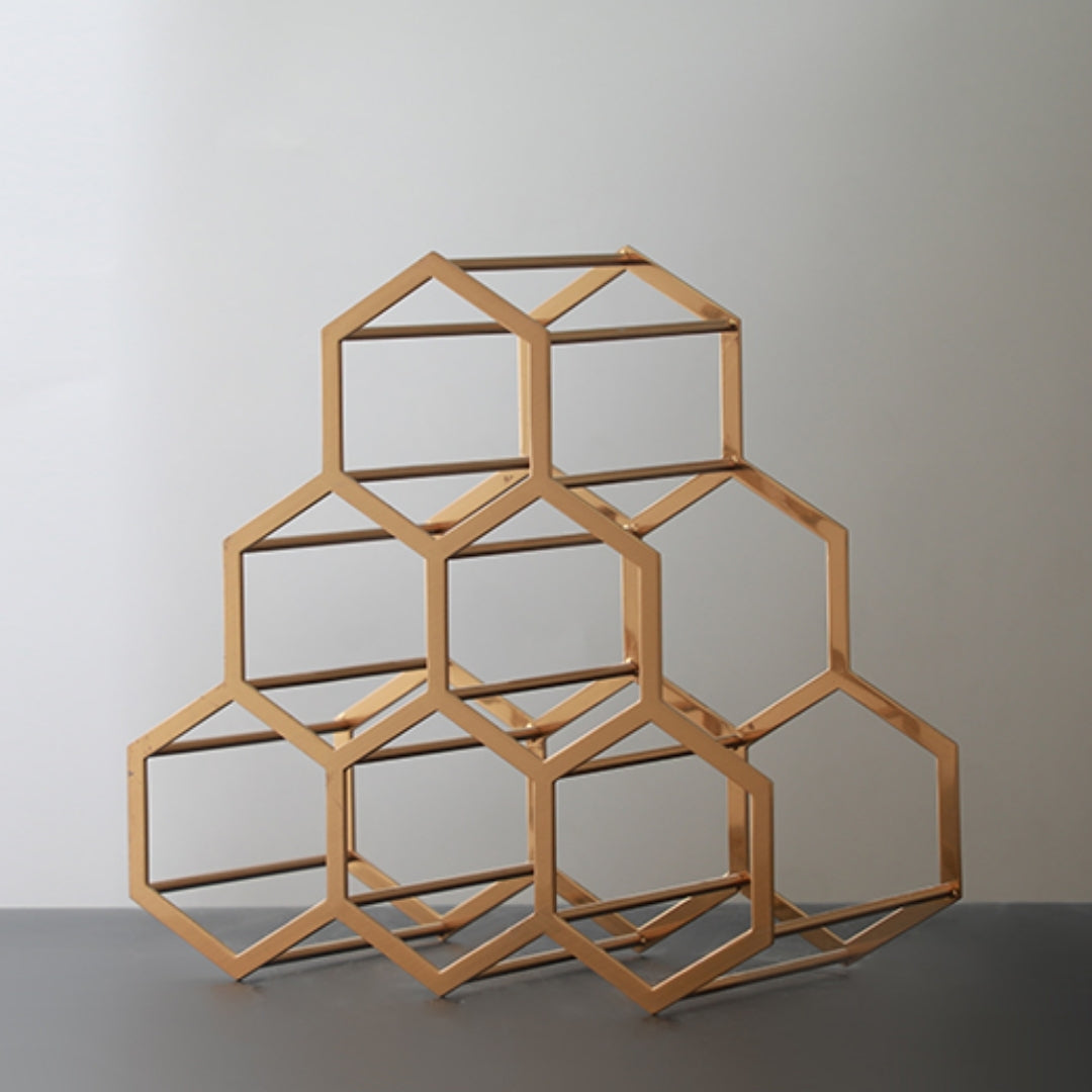 Hexagonal Elegance Antique Brass Wine Rack