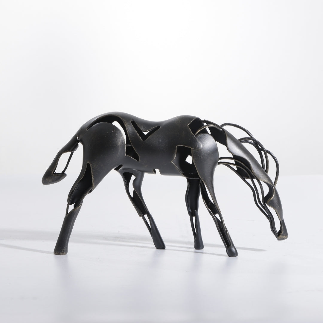 Mystic Equine Black Tin-Alloy Abstract Horse Sculpture