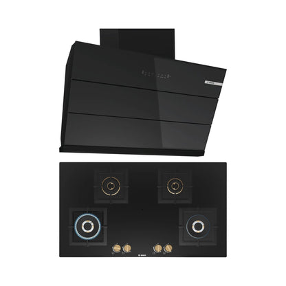 Bosch 90 cm Wall Mounted Chimney DWK98IJ60I + Bosch 90 cm 4 Burner Hob True Brass 2D PNF9B6F20I