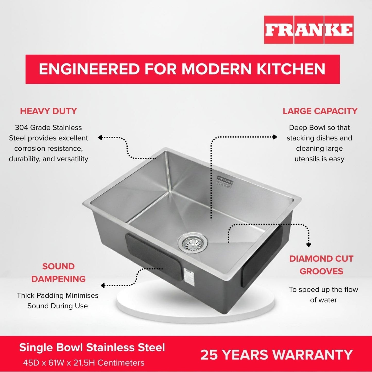 Franke Stainless Steel Sink Box Series BOX BXX 210 110 57 ( 24 x 18 inches ) - Satin