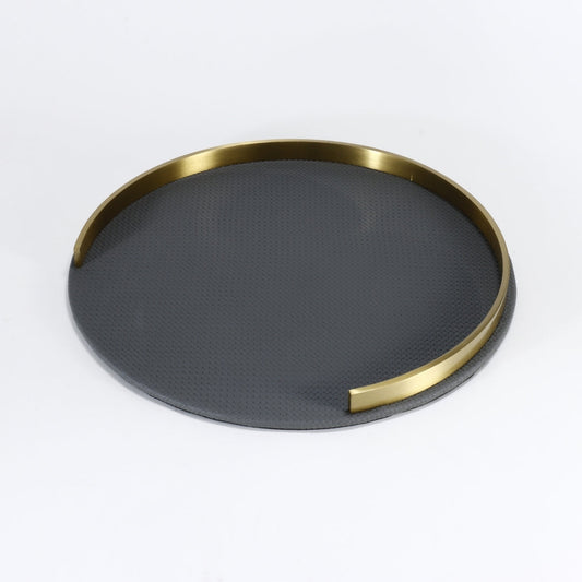 Circular Elegance Leather Decorative Tray