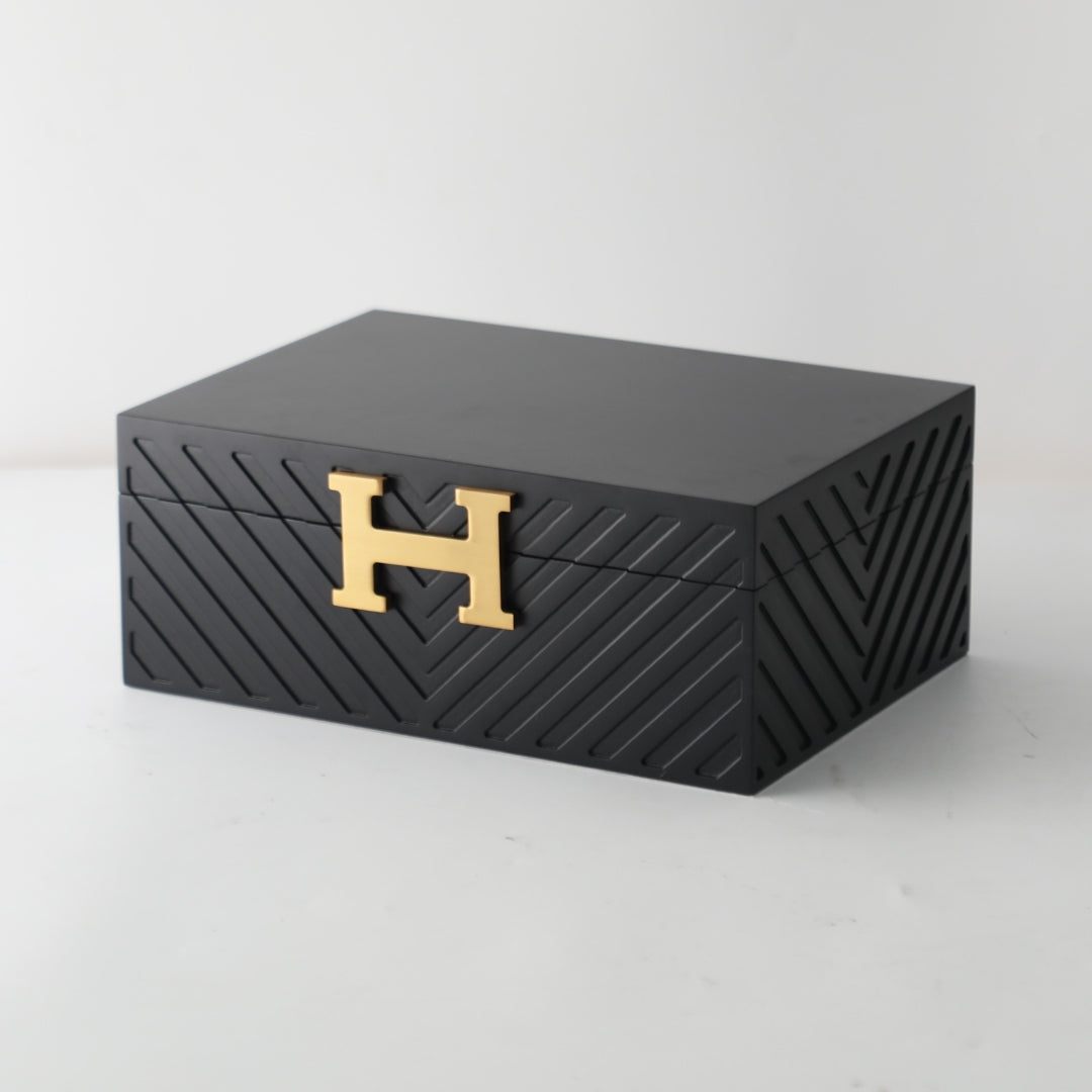 Contemporary Matt Black MDF and Metal Storage Box