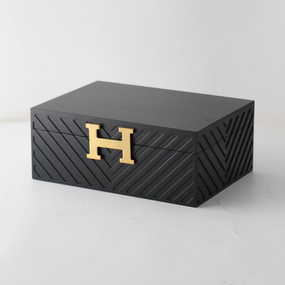 Contemporary Matt Black MDF and Metal Storage Box