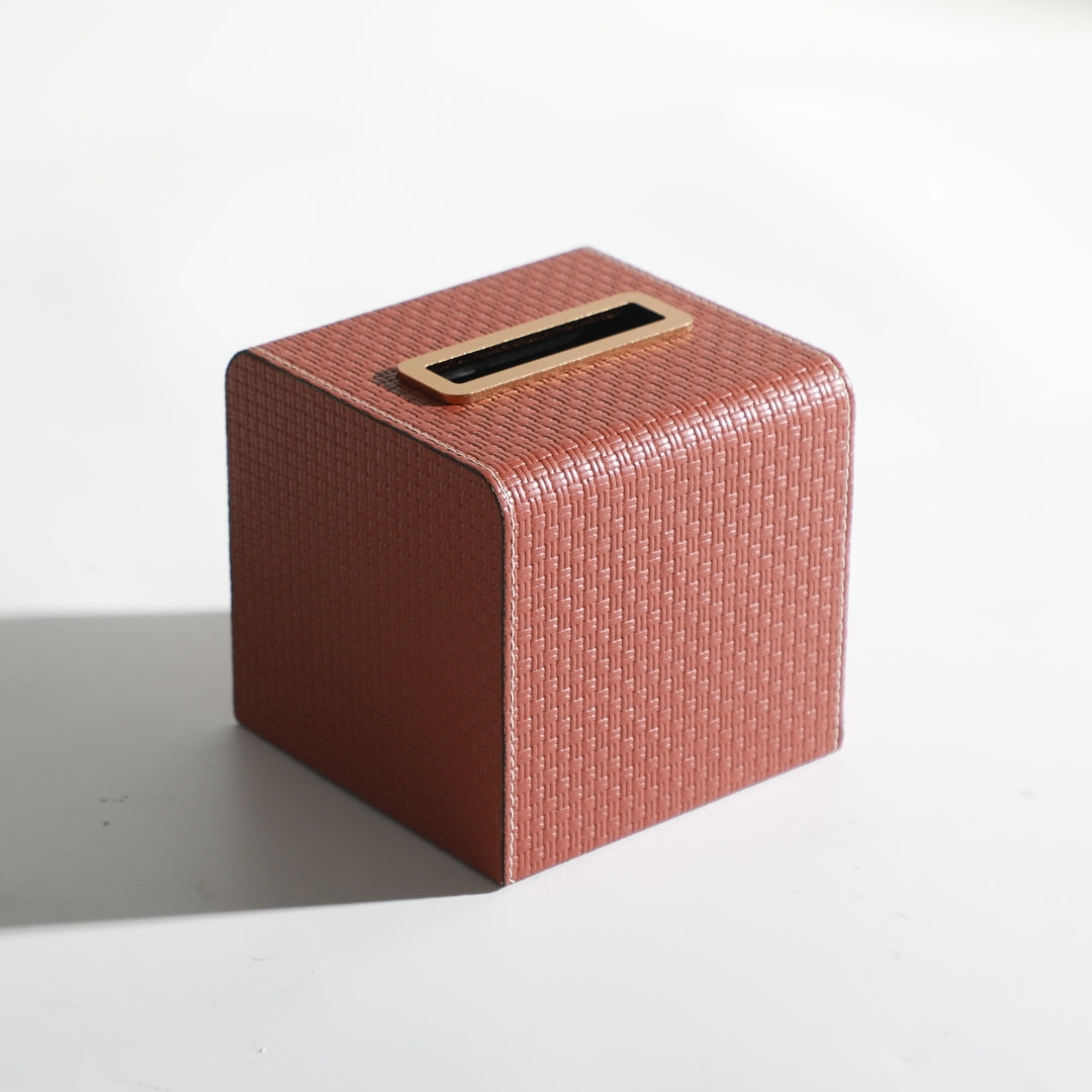 Crimson Coral Leather Tissue Holder