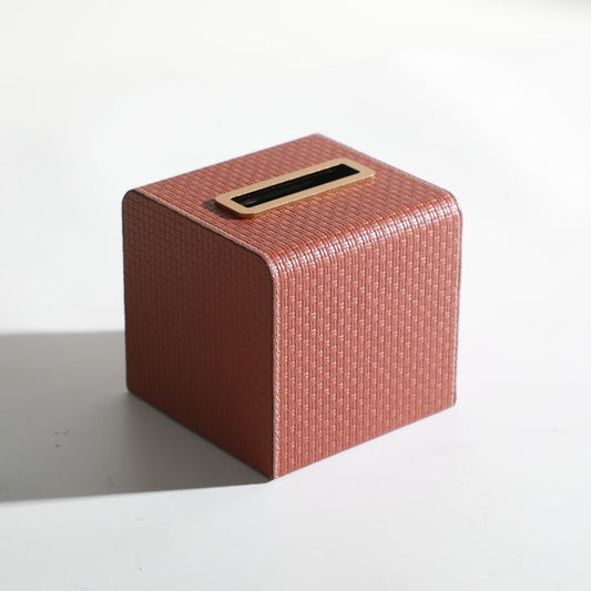 Crimson Coral Leather Tissue Holder