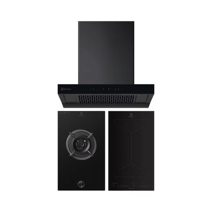 Electrolux 60 cm Wall Mounted Chimney UltimateTaste 700 Series ECT6841KB + Electrolux 31 cm 1 Burner Hob UltimateTaste 300 EHG3141BC + Electrolux 2 Zones Induction Hob EHI3251BE