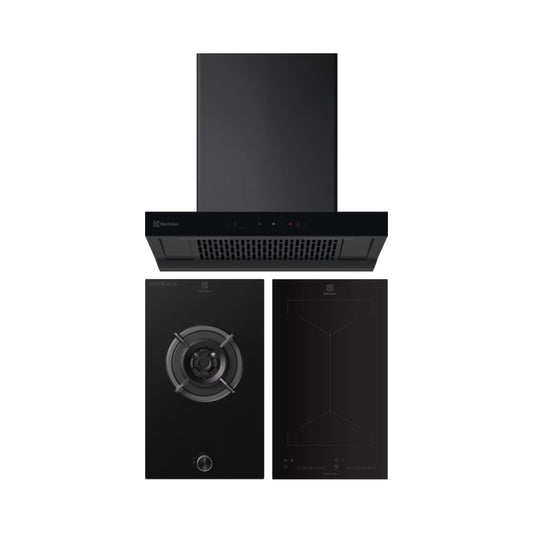 Electrolux 60 cm Wall Mounted Chimney UltimateTaste 700 Series ECT6841KB + Electrolux 31 cm 1 Burner Hob UltimateTaste 300 EHG3141BC + Electrolux 2 Zones Induction Hob EHI3251BE
