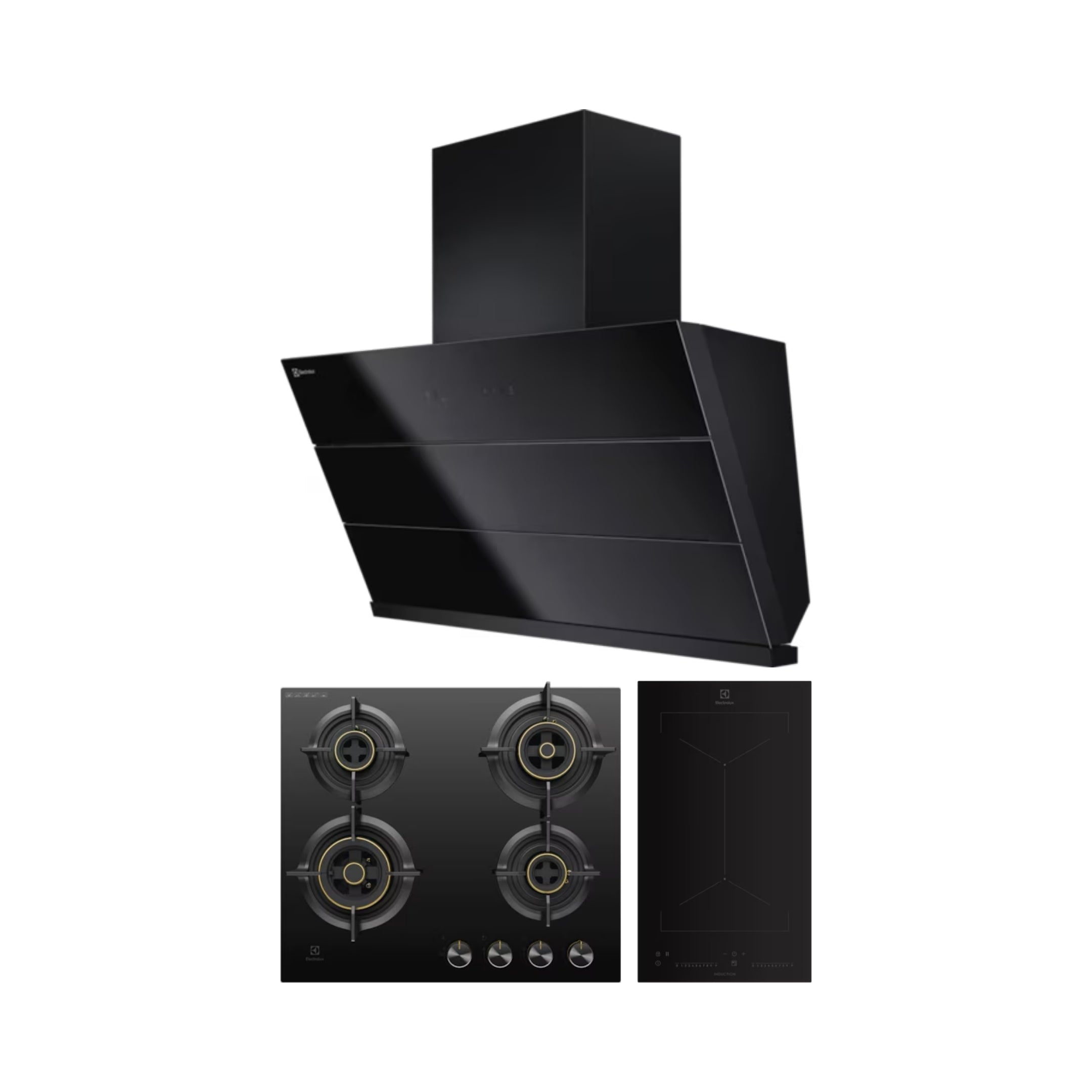Electrolux 90 cm Wall Mounted Chimney UltimateTaste 700 Series ECS9941GB + Electrolux 60 cm 4 Burner Hob UltimateTaste 300 EHG6430BC + Electrolux 2 Zones Induction Hob EHI3251BE