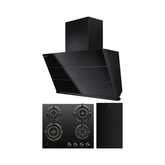 Electrolux 90 cm Wall Mounted Chimney UltimateTaste 700 Series ECS9941GB + Electrolux 60 cm 4 Burner Hob UltimateTaste 300 EHG6430BC + Electrolux 2 Zones Induction Hob EHI3251BE