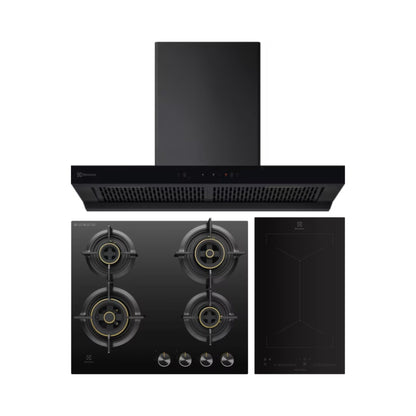 Electrolux 90 cm Wall Mounted Chimney UltimateTaste 700 Series ECT9841KB + Electrolux 60 cm 4 Burner Hob UltimateTaste 300 EHG6430BC + Electrolux 2 Zones Induction Hob EHI3251BE