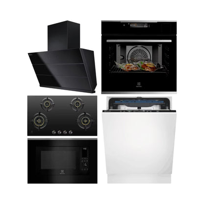 Electrolux Built In Oven with Full Steam Function UltimateTaste 900 KOAAS31X + Electrolux Built-In Convection Microwave with Air Fryer UltimateTaste 900 EMSB30XCF + Electrolux 90 cm Wall Mounted Chimney UltimateTaste 700 Series ECS9941GB + Electrolux 90 cm 4 Burner Hob UltimateTaste 300 EHG9430BCI + Electrolux Built In Dishwasher UltimateCare 700 EEM48330L with 14 Place Settings