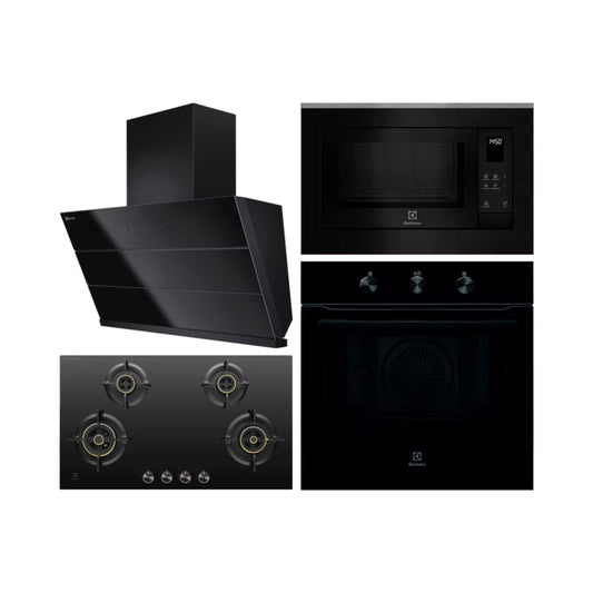 Electrolux Built In Oven UltimateTaste 300 KOHLH00KA + Electrolux Built-In Microwave UltimateTaste 500 EMSB25XG + Electrolux 90 cm Wall Mounted Chimney UltimateTaste 700 Series ECS9941GB + Electrolux 90 cm 4 Burner Hob UltimateTaste 300 EHG9430BCI