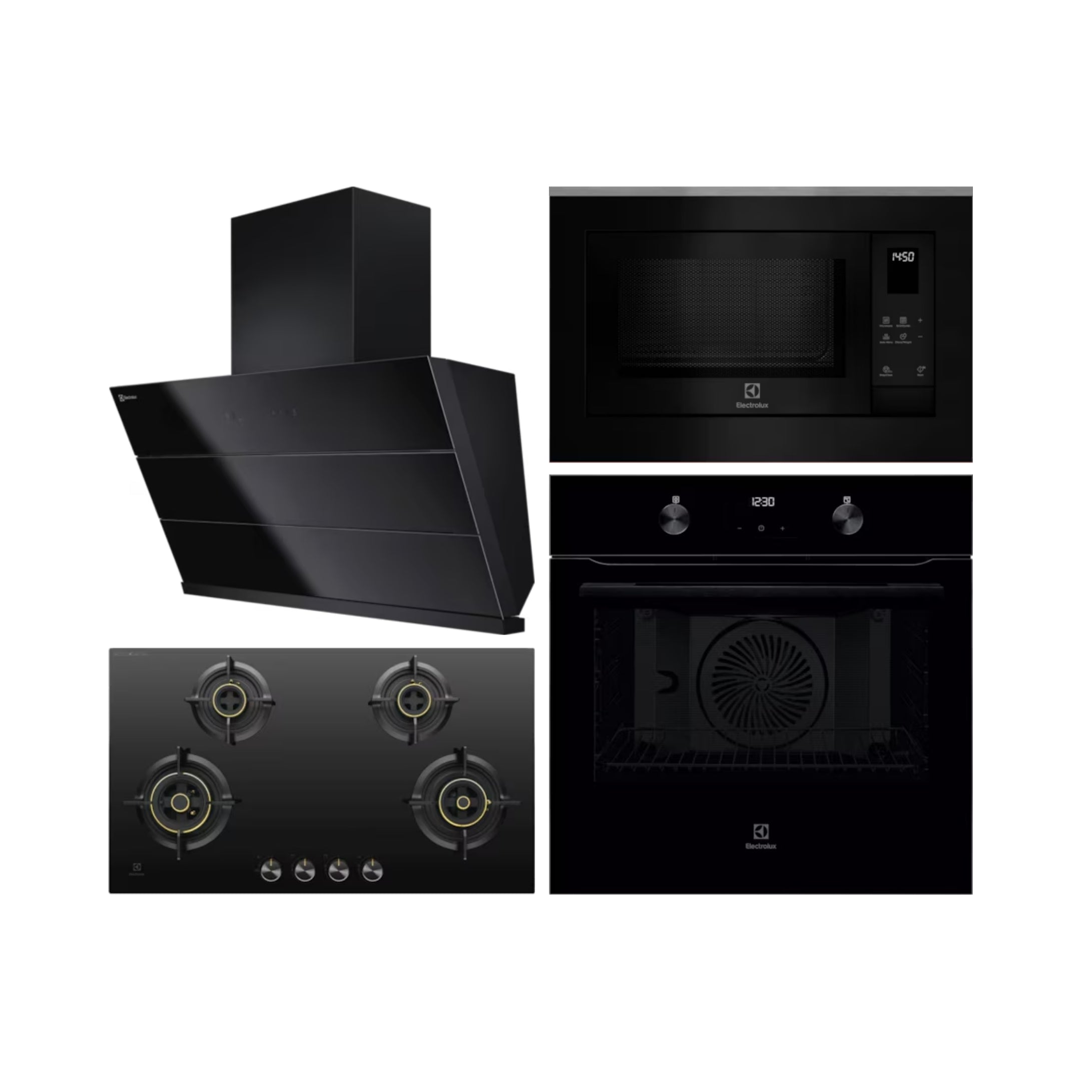 Electrolux Built In Oven With Air Fryer UltimateTaste 500 KOIGH00KA2 + Electrolux Built-In Microwave UltimateTaste 500 EMSB25XG + Electrolux 90 cm Wall Mounted Chimney UltimateTaste 700 Series ECS9941GB + Electrolux 90 cm 4 Burner Hob UltimateTaste 300 EHG9430BCI