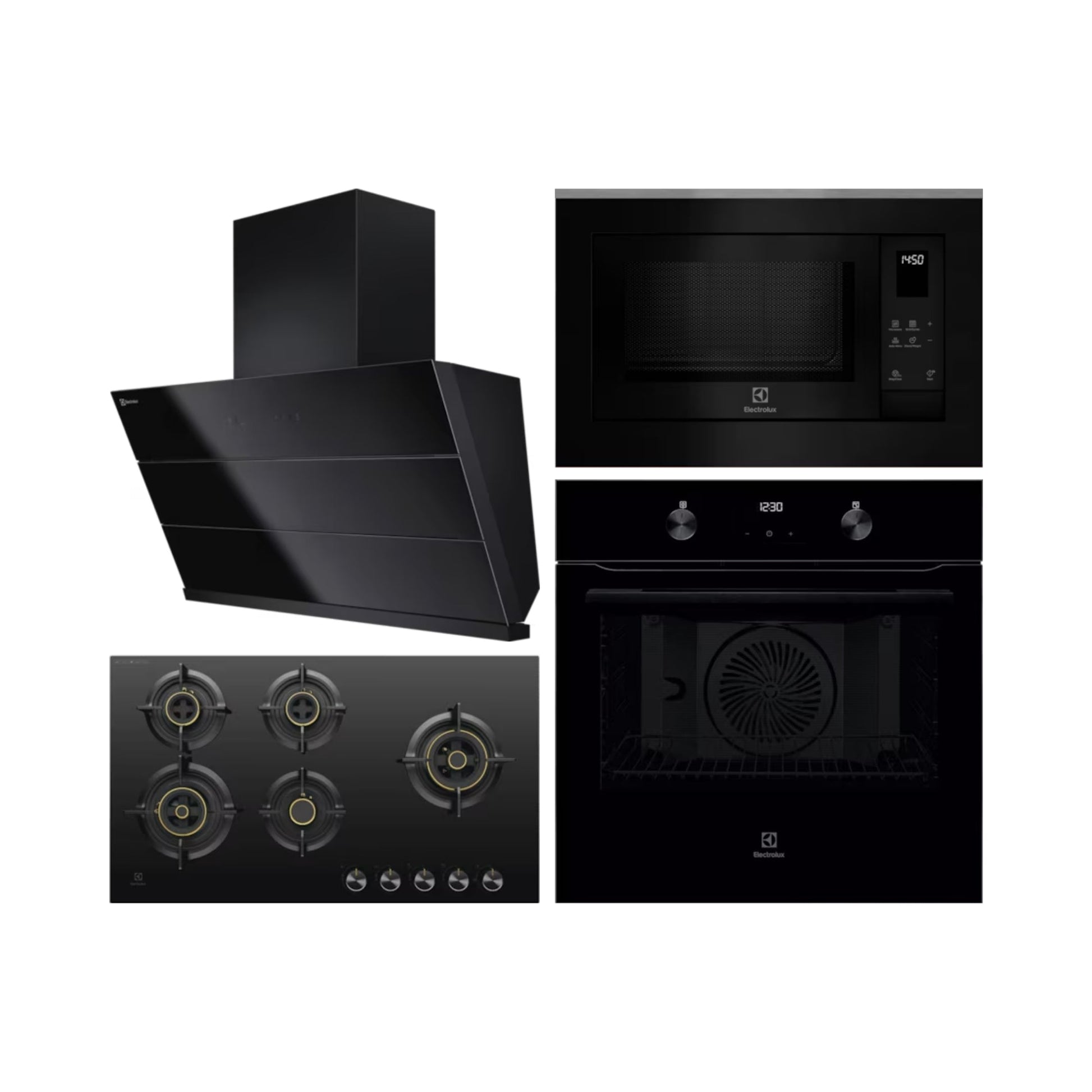 Electrolux Built In Oven With Air Fryer UltimateTaste 500 KOIGH00KA2 + Electrolux Built-In Microwave UltimateTaste 500 EMSB25XG + Electrolux 90 cm Wall Mounted Chimney UltimateTaste 700 Series ECS9941GB + Electrolux 90 cm 5 Burner Hob UltimateTaste 300 EHG9530BC